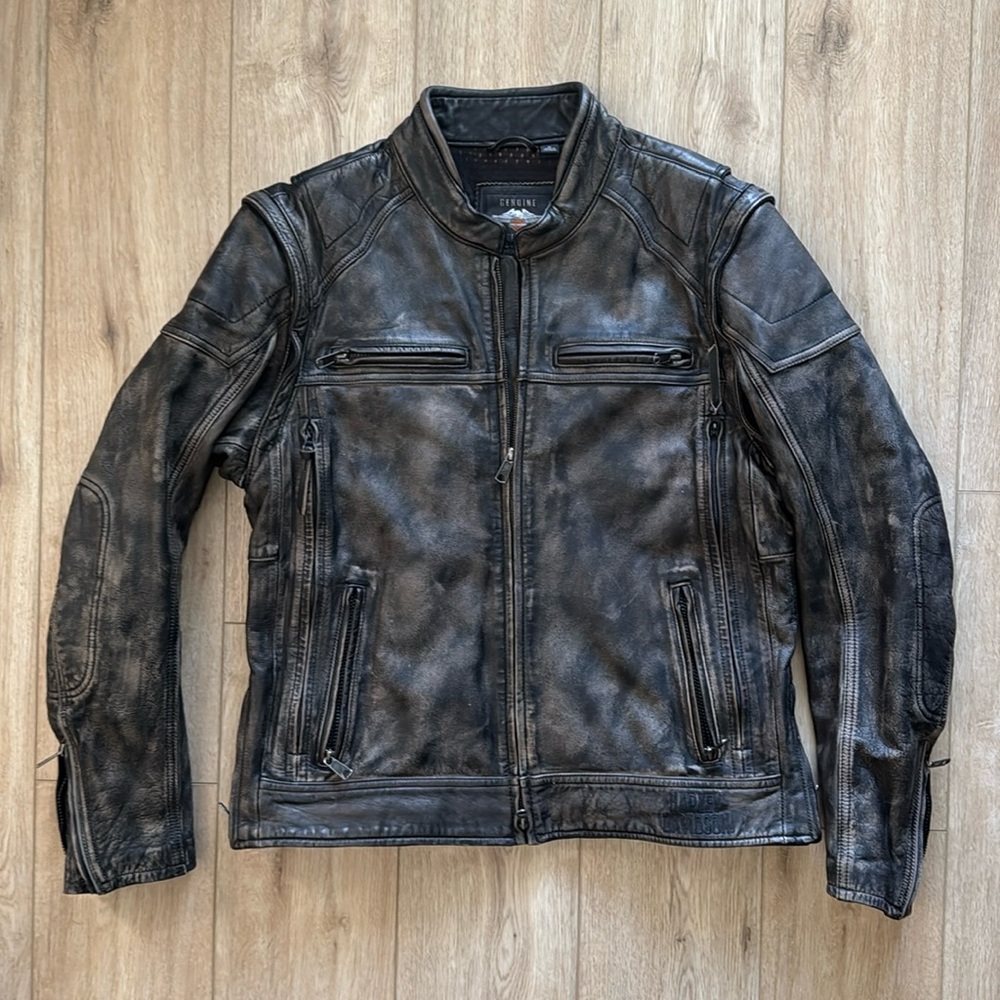 Harley Davidson Leather Riding Jacket and Vest Combo - removable sleeves